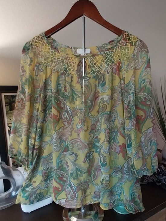 Charter Club Tops - Charter Club - Sheer Floral Blouse in Pale Chartreuse